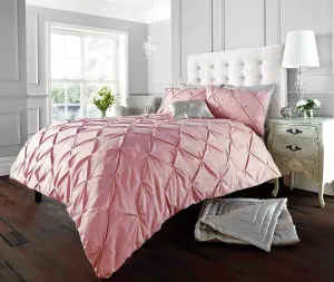 Smart Living Pintuck Duvet Cover With Pillowcases Polycotton Quilt Bedding Covers Pinch Pleated Comforter Cover Set - Soft Pink