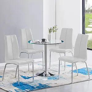 Dante Clear Glass Dining Table With 4 Opal White Chairs