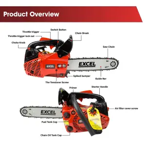 Excel 12" Petrol Chainsaw 25cc Heavy Duty Wood Saw