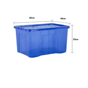 Wham Crystal 5x 60L Plastic Storage Boxes with Lids. Large Size, Strong . Made in the UK Tint Spectral Blue