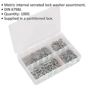 1000 Piece Internal Serrated Lock Washer Assortment - M5 to M10 - Storage Box