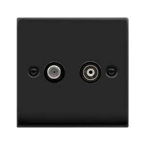 Matt Black Satellite & Coaxial Socket 1 Gang - Black Trim - SE Home