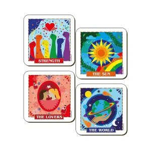 Deadly Tarot Pride The Lovers The Sun Strength & The World Coaster Set (Pack of 4) Multicoloured (One Size)