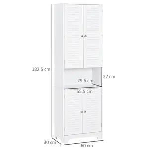 HOMCOM 183x60cm Tall Freestanding Bathroom Cabinet Retro 3 Compartments White