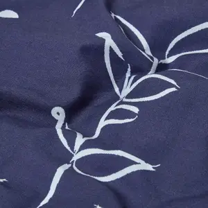 Homescapes Blue Leaf Digitally Printed Cotton Duvet Cover Set, Super King