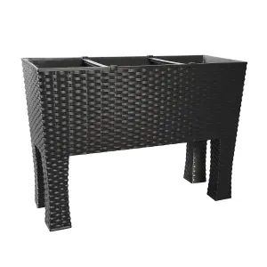 simpa 33L Black Rectangular Plastic Rattan Trough Planter.