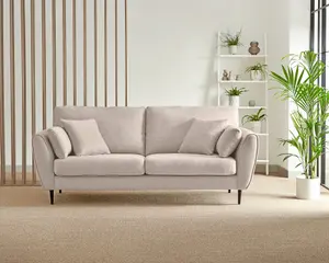 Furniturebox Ida Cream Multitone 3 Seater Upholstered Linen Sofa With Scatter Cushions And Birch Wood Frame