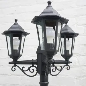 ValueLights Traditional 1.95m Black 3 Way IP44 Outdoor Garden Lamp Post Light - Complete with 3 x 4w LED Candle Bulbs