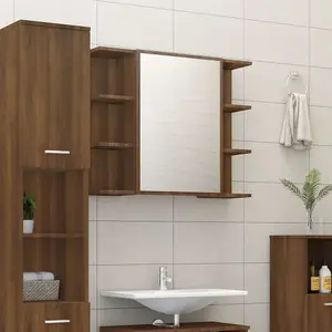 Berkfield Bathroom Mirror Cabinet Brown Oak 80x20.5x64 cm Engineered Wood