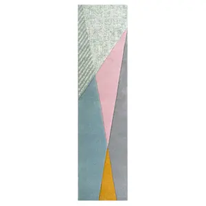 Pastel Multicolour Block Geometric Living Area Runner Rug 60x240cm