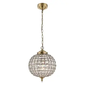 Luminosa Tanaro 1 Light Ceiling Globe Pendant Antique Brass, Glass, E27