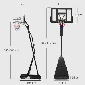 SPORTNOW 2.45-3.05m Portable Basketball Hoop and Stand with Wheels, Black