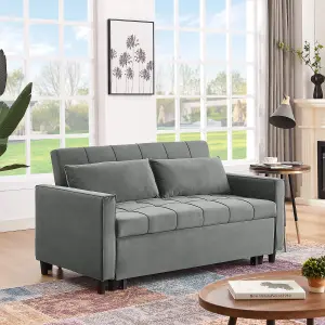 Sofa Bed Double, Convertible 3 in 1 Pull Out Velvet Sofa Bed, 2 Seater Guest Bed Settee, Max Load 300LBS - Gray