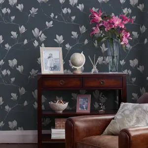 Laura Ashley Magnolia grove Dusky seaspray Floral Smooth Wallpaper