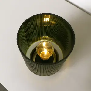 Melody Maison Dark Green Ribbed Glass Ambient Table Lamp