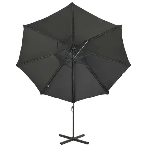 Berkfield Cantilever Umbrella with Pole and LED Lights Anthracite 300 cm