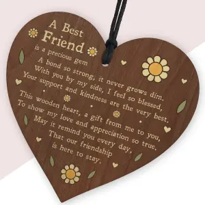 Red Ocean Best Friend Sign Poem Wooden Heart Thank You Gift For Best Friend Birthday Gift For Her Friendship Sign