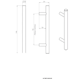 Round T Bar Pull Handle 146 x 10mm 96mm Fixing Centres Stainless Steel