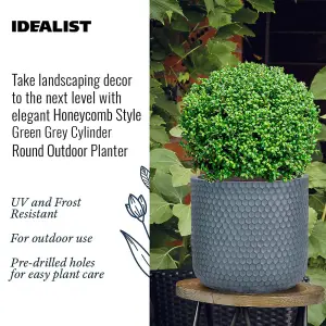 IDEALIST 25cm Small Round Planter, Honeycomb Slate Grey Reinforced Stone Cylinder Outdoor Plant Pot D25 H23 cm, 11L