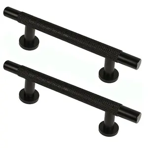 CH445 Knurled T Bar Pull Handle, Matt Black, 192mm Centres, Pack of 2