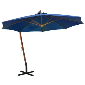 Berkfield Hanging Parasol with Pole Azure Blue 3.5x2.9 m Solid Fir Wood