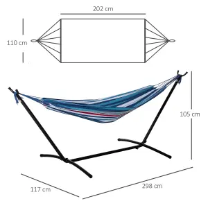 Outsunny 298 x 117cm Hammock with Metal Stand Carrying Bag 120kg White Stripe