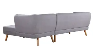 Cove 3 Seater Corner Sofa in Grey Fabric with Wooden Legs, Right Hand Chaise, Premium Quality