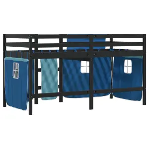 Berkfield Kids' Loft Bed with Curtains without Mattress Blue 90x200 cm