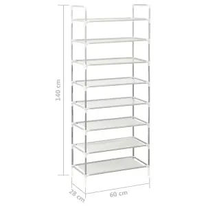 Berkfield Shoe Rack with 8 Shelves Metal and Non-woven Fabric Silver