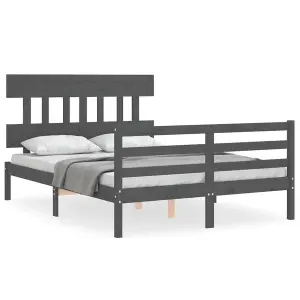 Berkfield Bed Frame with Headboard Grey 140x190 cm Solid Wood