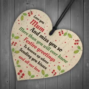 Handmade Mum Memorial Christmas Tree Decoration Wooden Heart Mum Memorial Plaque