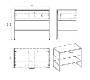 Bathroom Vanity Unit 900mm Drawer Floor Cabinet with Basin Countertop Industrial Black Steel Oak Loft Freestanding Brook