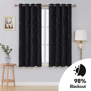 Deconovo Dotted Line Foil Printed Thermal Curtains Eyelet Blackout Curtains for Bedroom 46 x 72 Inch Black Two Panels