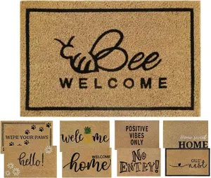 Coir Door Mat 60x40cm - Non-Slip Absorbent Indoor/Outdoor Eco-Friendly- Ideal for Door Entrance -Large Size Washable (BEE WELCOME)