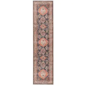 Distressed Navy Terracotta Persian Style Washable Non Slip Runner Rug 80x300cm