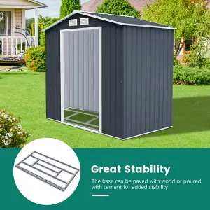 Costway 7 x 4 FT Galvanized Metal Garden Shed with Foundation Tool Storage House w/ Sliding Door