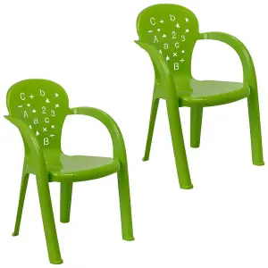 URBNLIVING 50cm Height 2 Pcs Green Coloured Stackable Plastic Chairs for Kids Party Play Set