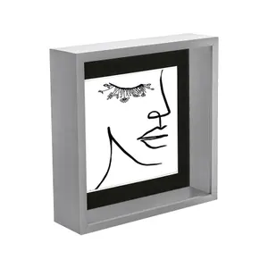 Nicola Spring 3D Deep Box Photo Frame with 6" x 6" Mount - 8" x 8" - Grey