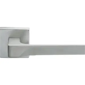 Premium Contoured Door Handle Set - Satin Chrome Sleek Lever On Square Rose