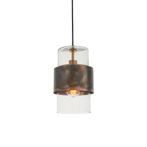 Bronze Hanging Ceiling Pendant Light - Clear Glass Shade - Single Bulb Fitting