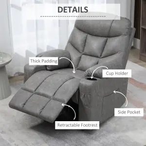 HOMCOM Manual Recliner Chair with Footrest, Cup Holder, Swivel Base, Grey