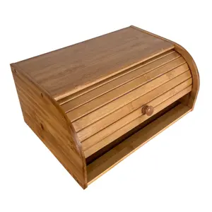 Oypla Single Layer Roll Top Bamboo Wooden Bread Bin Kitchen Storage