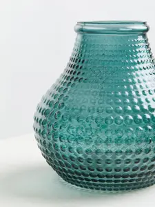 Interiors by Premier Large Green Glass Vase With Vibrant Green Hue, Stylish Pottery Vase With Studded Surface, Textured Glass Vase