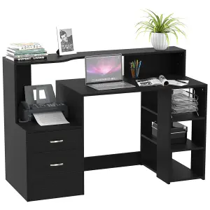 HOMCOM Multi-Storage & Workstation Desk Table Storage Shelves Home Office Black