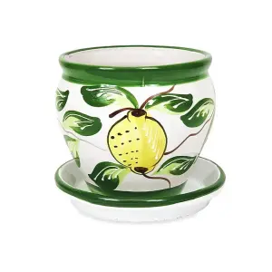 Lemons Hand Painted Outdoor Garden Bola Plant Pot & Drainage Plate (D) 25cm