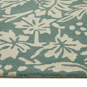 Floral Soft Teal Green Handmade Modern Rug For Bedroom & Living Room-200cm X 290cm