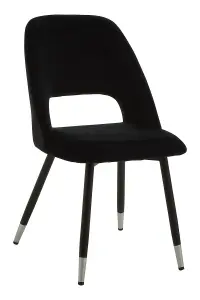 Black Velvet Dining Chair, Velvet Upholstery Accent Dining Table Chair, Tapered Back Living Room Chair