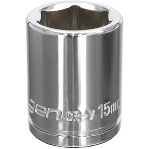 15mm Chrome Plated Drive Socket - Durable 3/8" Square Drive Tool for Professionals