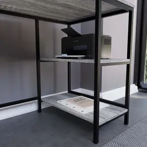 Vida Designs Brooklyn Grey Desk with 2 Shelves Sturdy Computer Office Desk