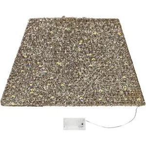 Champagne Gold Glitter Christmas Tree Skirt With Stars & 35 LED Lights Battery-Powered 50X30x30cm Sparkling Festive Tree Base